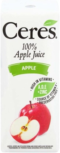 [DKJHFRU4QVKHDCS2] Ceres 100% Apple Juice (24 x 1 L)