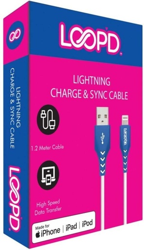 [DTCH2BRHHDHUW46X] Loopd USB Type A To Lightning 1.2 m MFI to USB Cable (Compatible with Mobile, Tablet, Power Bank, Blue, One Cable)