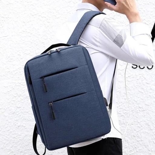 [BPKHGZZUGJ3QBQVK] iKids USB Charging Double Shoulder Backpack | Navy Laptop Backpack (Blue)